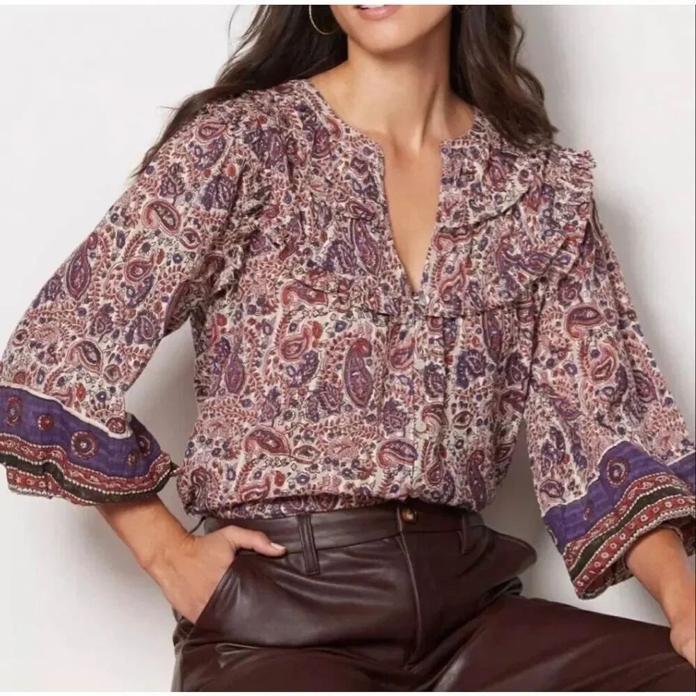 Cleobella Samara Paisley Organic Cotton Button Down Boho Blouse Women’s Size S